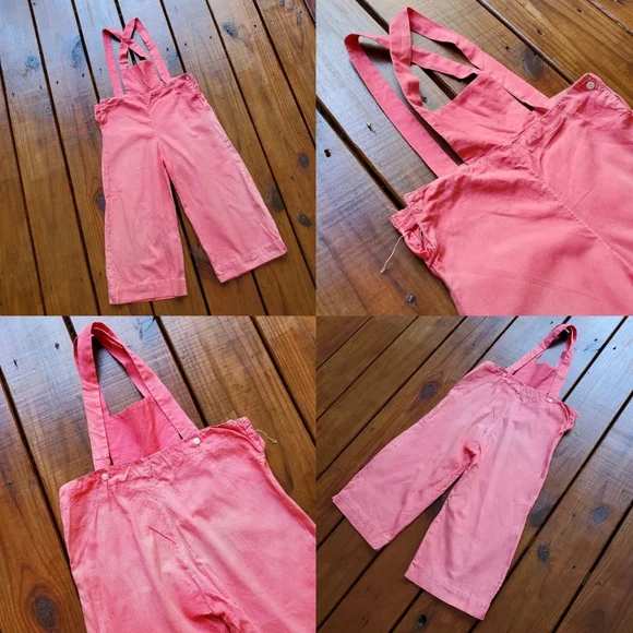 True vintage antique 1930's 30's baby toddler little girls pink overalls